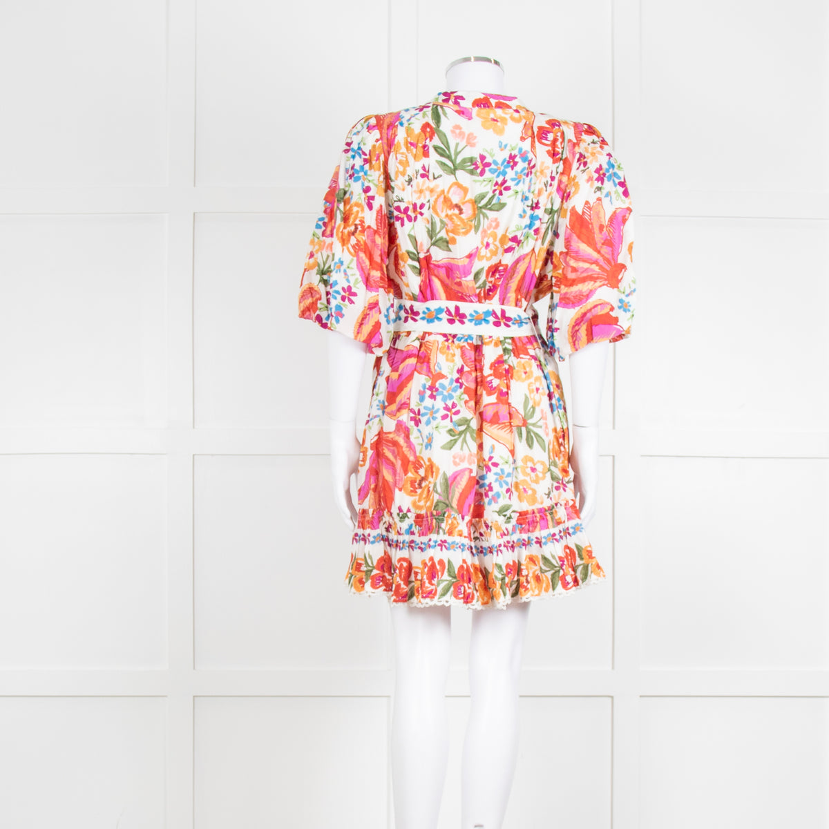 Farm Rio Orange and Pink Spring Bananas Mini Dress with Beaded Belt