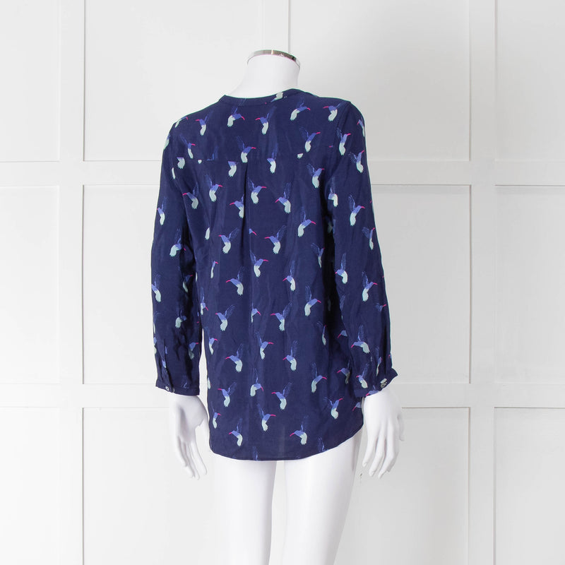 Mercy Delta Navy Blue Bird Print Long Sleeve Top