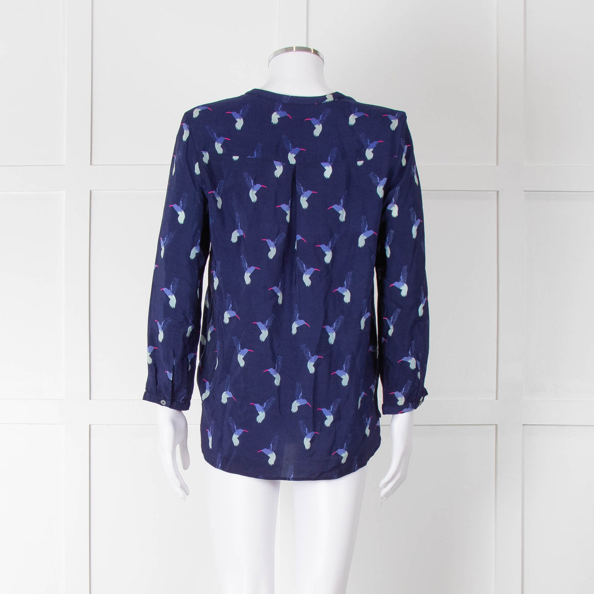 Mercy Delta Navy Blue Bird Print Long Sleeve Top