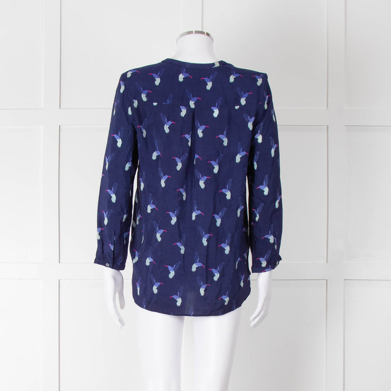 Mercy Delta Navy Blue Bird Print Long Sleeve Top