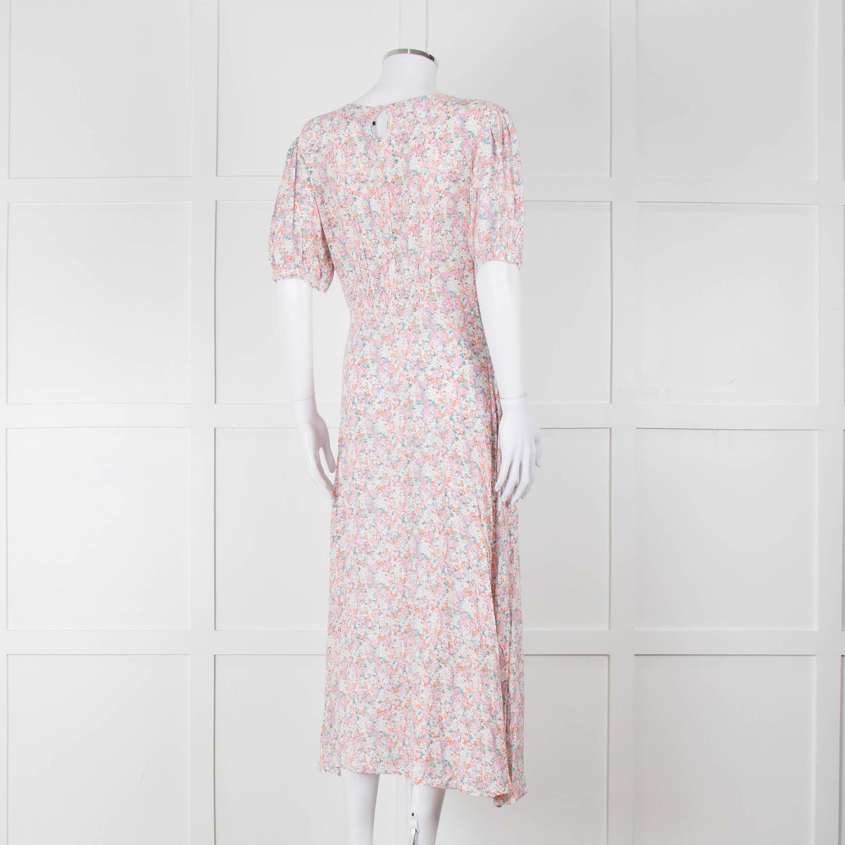 Faithfull The Brand Multicoloured Floral Dress With Short Puff Sleeves & Gathered Waist