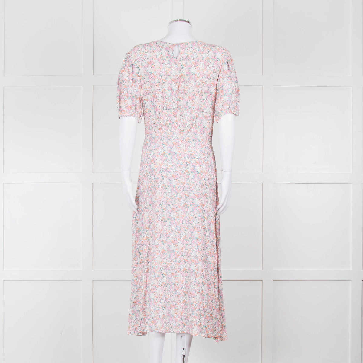 Faithfull The Brand Multicoloured Floral Dress With Short Puff Sleeves & Gathered Waist