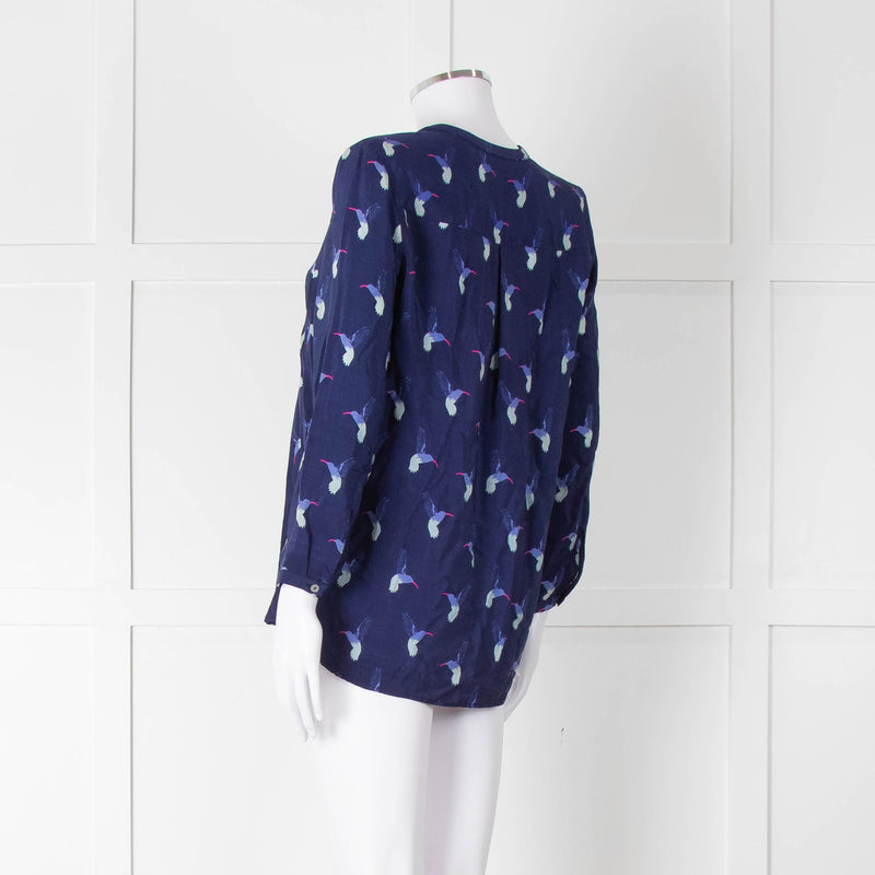 Mercy Delta Navy Blue Bird Print Long Sleeve Top
