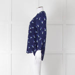Mercy Delta Navy Blue Bird Print Long Sleeve Top