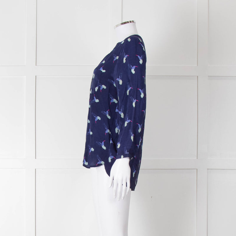 Mercy Delta Navy Blue Bird Print Long Sleeve Top