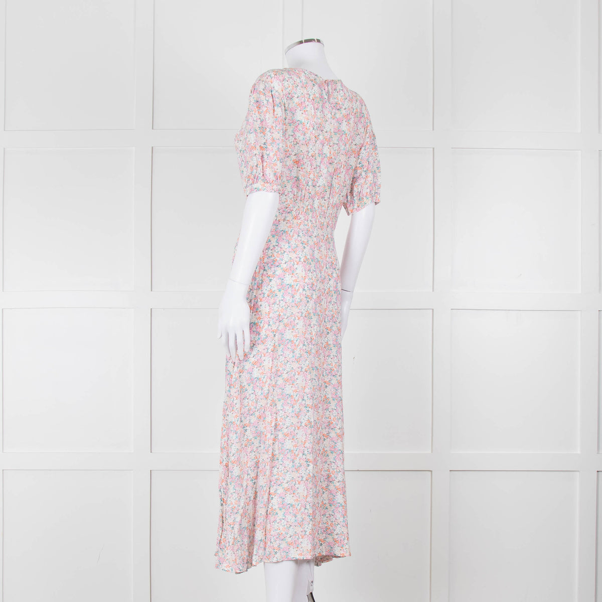 Faithfull The Brand Multicoloured Floral Dress With Short Puff Sleeves & Gathered Waist