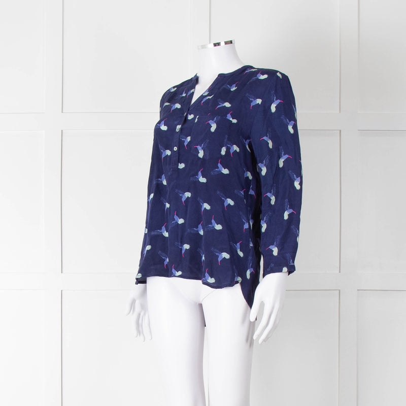Mercy Delta Navy Blue Bird Print Long Sleeve Top