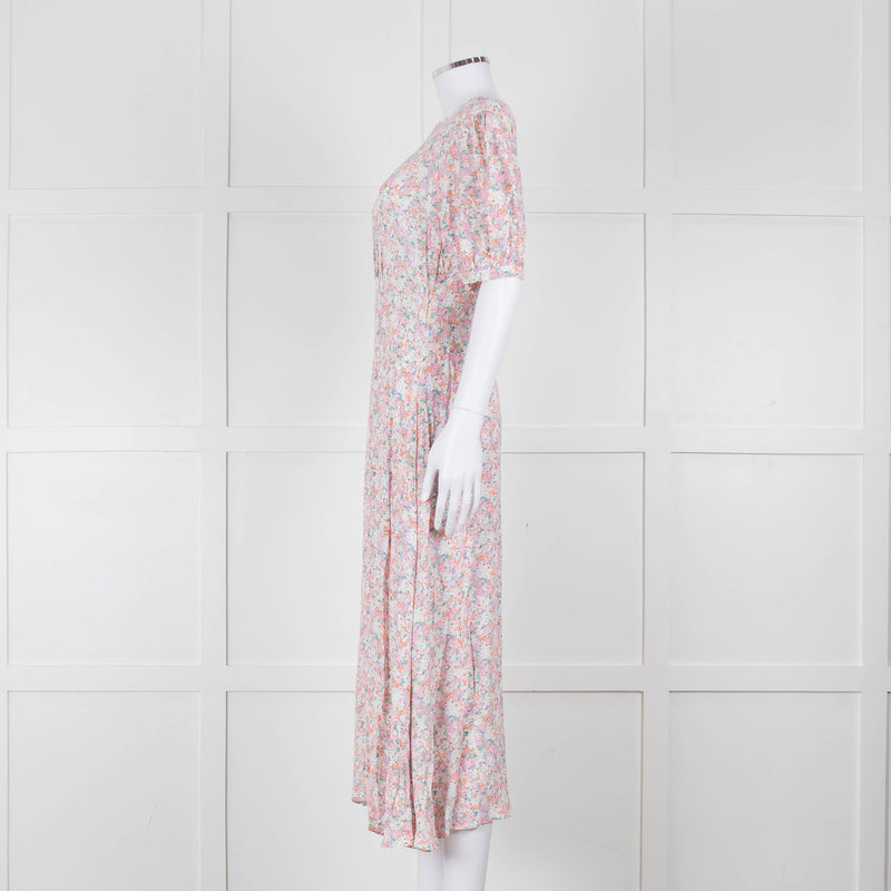 Faithfull The Brand Multicoloured Floral Dress With Short Puff Sleeves & Gathered Waist