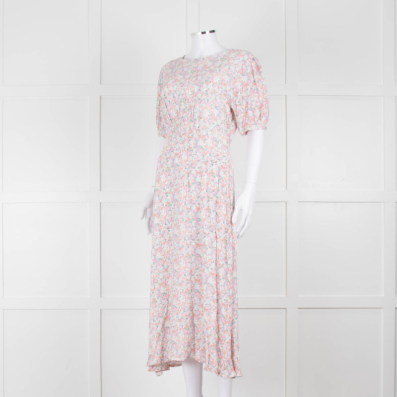 Faithfull The Brand Multicoloured Floral Dress With Short Puff Sleeves & Gathered Waist
