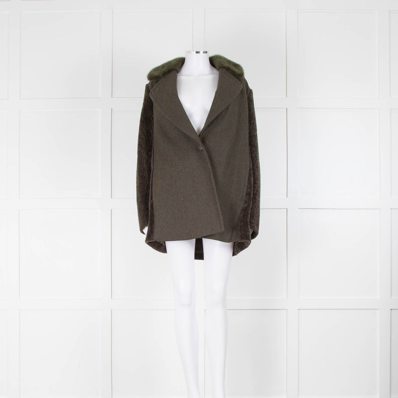 Max Mara Green Wool Front Shearling Back Short Coat