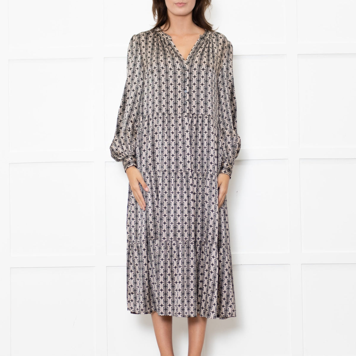 Dea Kudibal Black And Beige Link Print Silk Dress