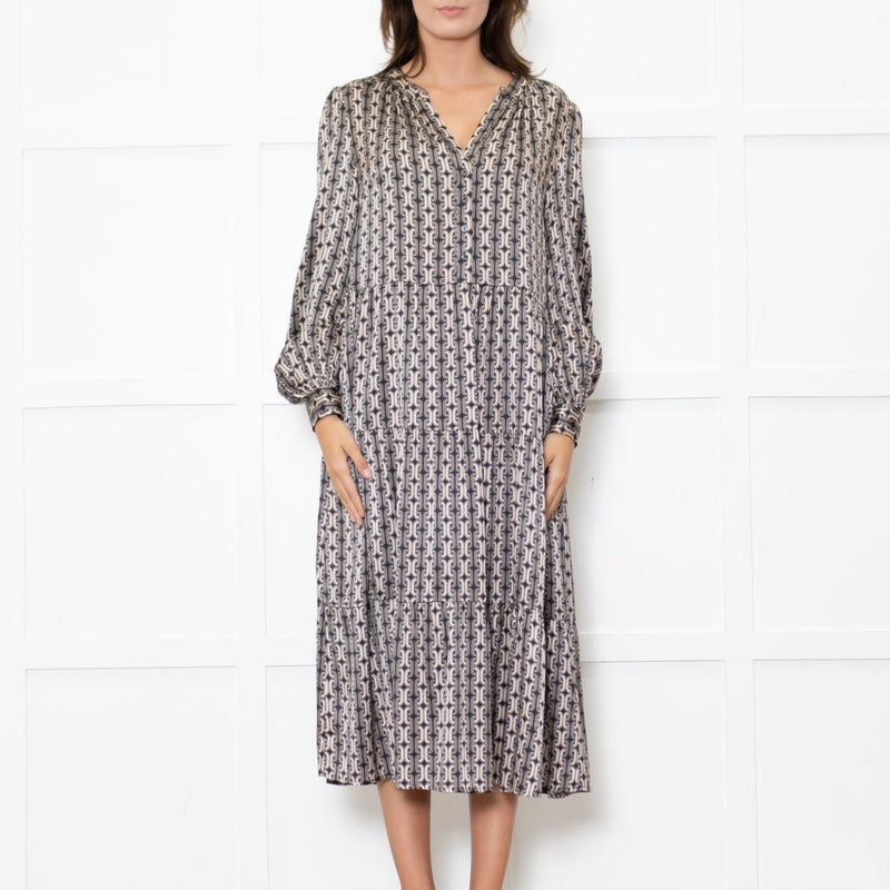 Dea Kudibal Black And Beige Link Print Silk Dress