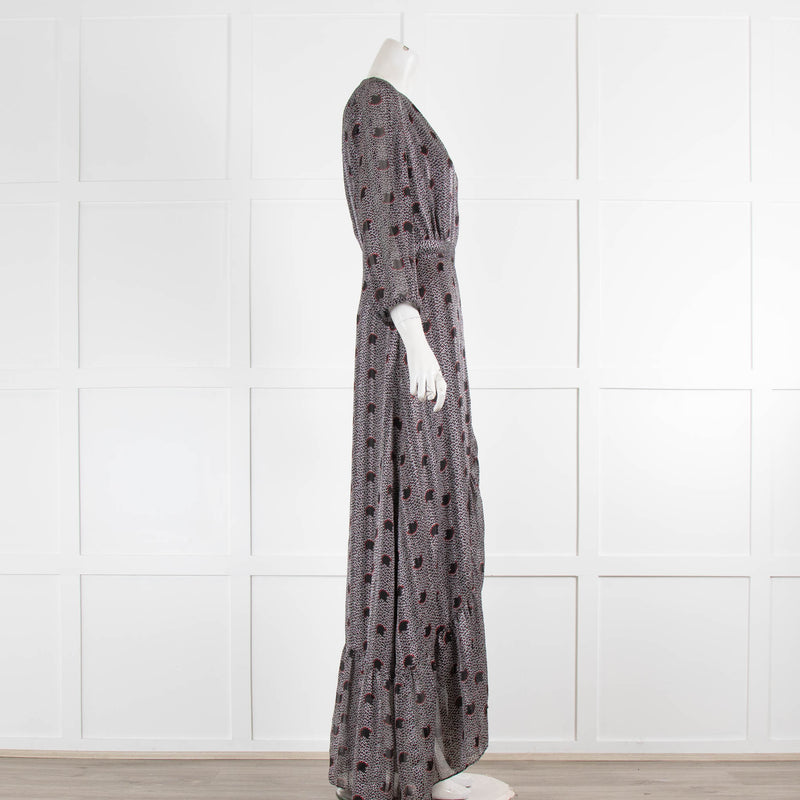 Ba&sh Black White Red Floral Wrap Around Frill Long Dress