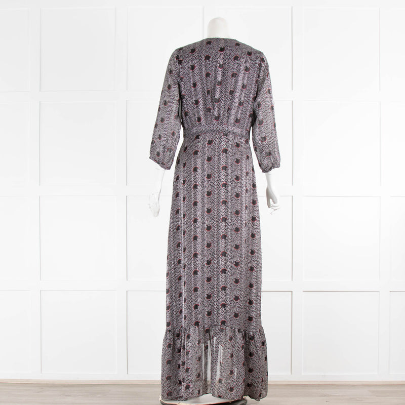 Ba&sh Black White Red Floral Wrap Around Frill Long Dress