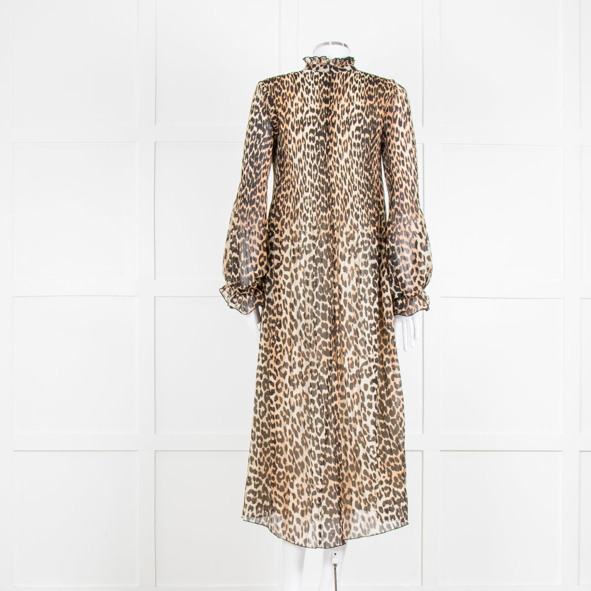 Ganni Leopard Print Plisse Midi Dress