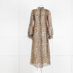 Ganni Leopard Print Plisse Midi Dress