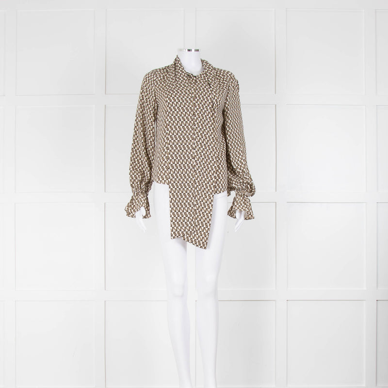 Diane Von Furstenberg White Black Print Pussy Bow Tie Blouse