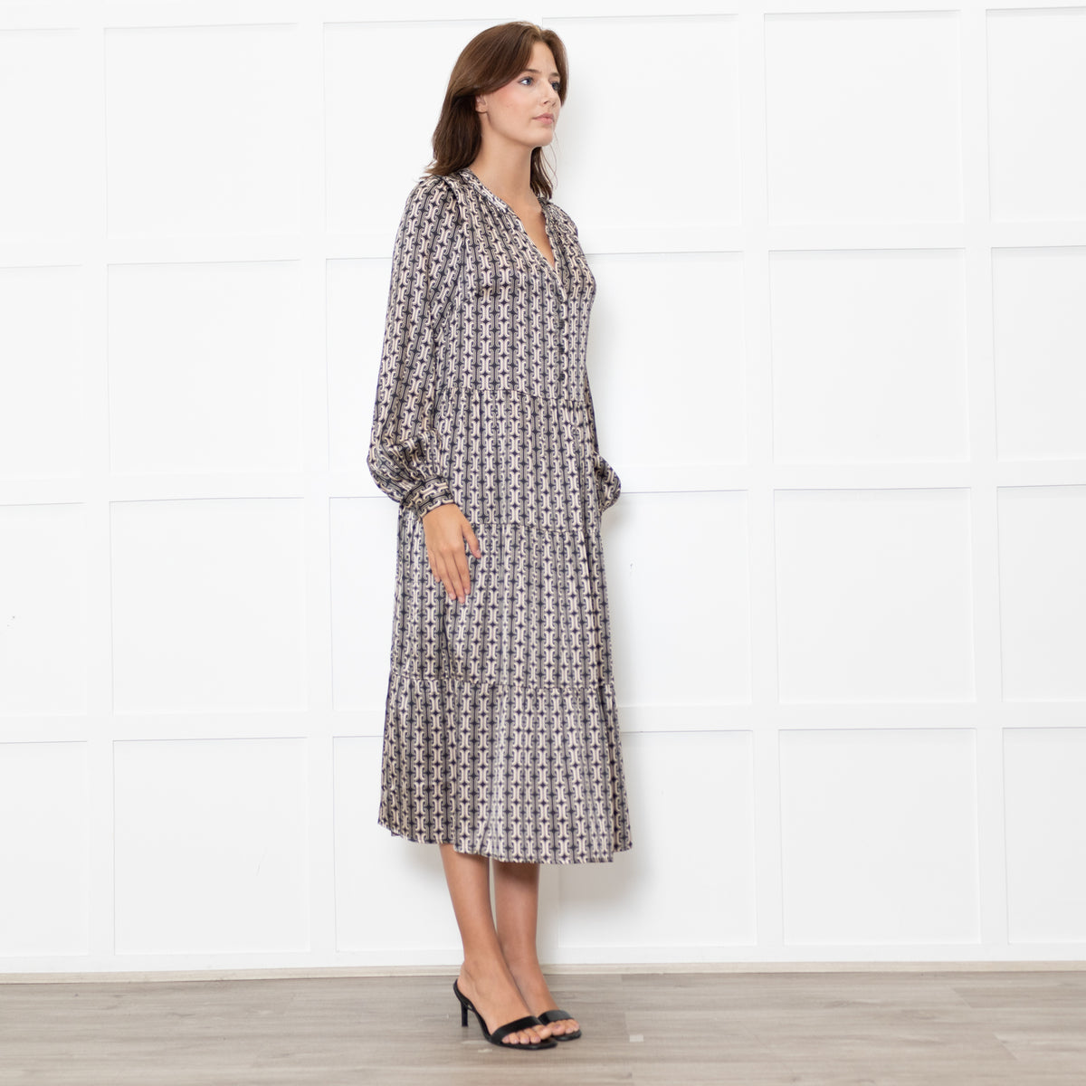 Dea Kudibal Black And Beige Link Print Silk Dress