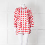 Max Mara White Red Heart Print Cotton Oversized Shirt
