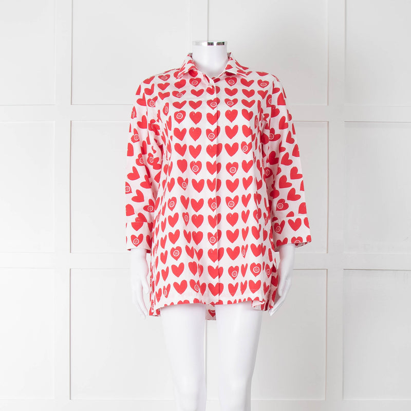 Max Mara White Red Heart Print Cotton Oversized Shirt