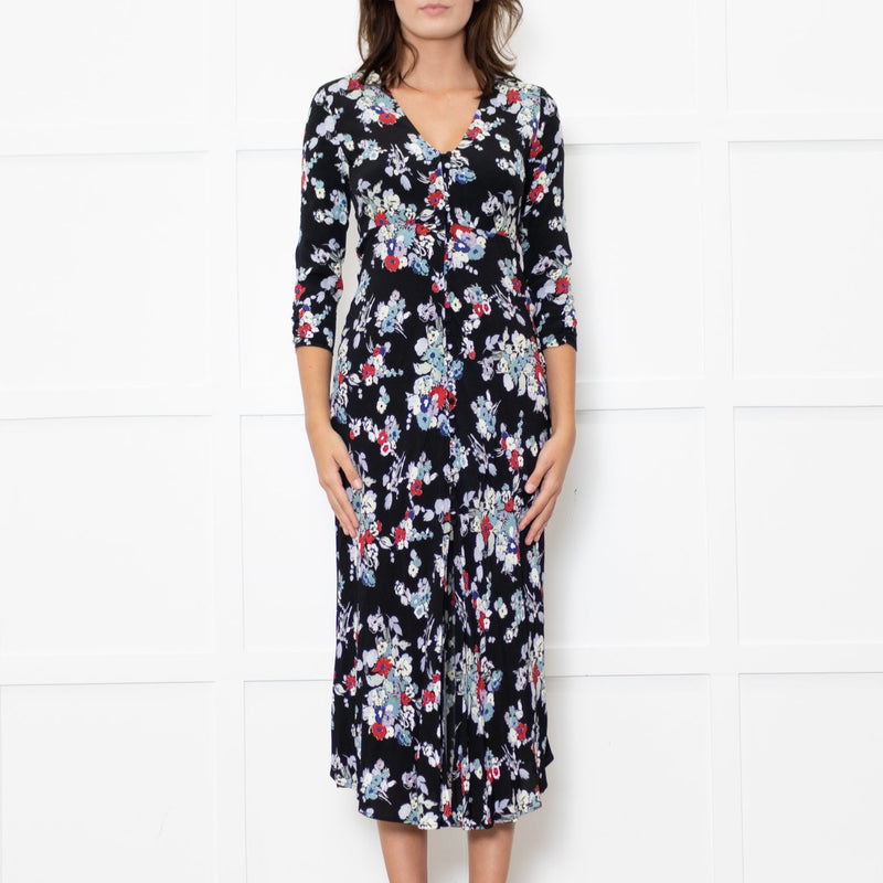 Rixo Black Floral Katie Tea Dress