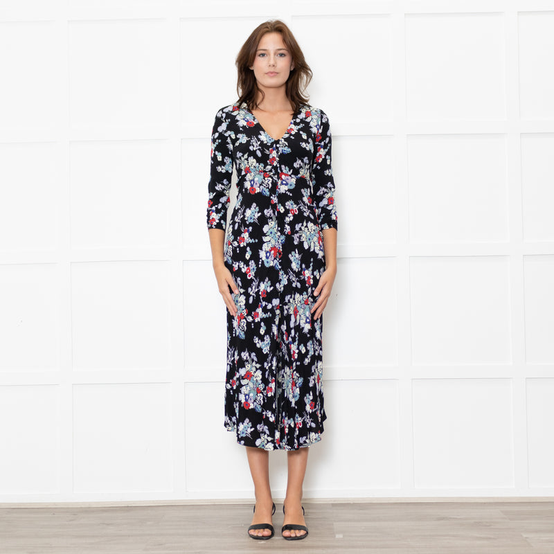 Rixo Black Floral Katie Tea Dress