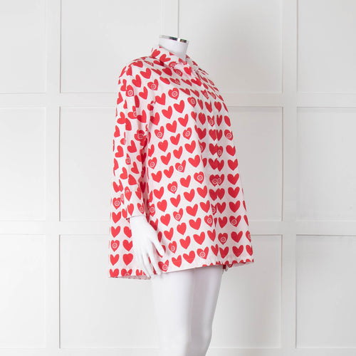 Max Mara White Red Heart Print Cotton Oversized Shirt