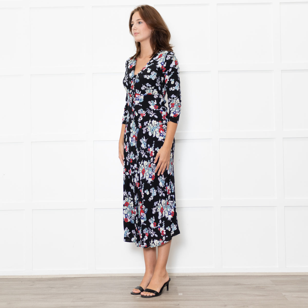 Rixo Black Floral Katie Tea Dress