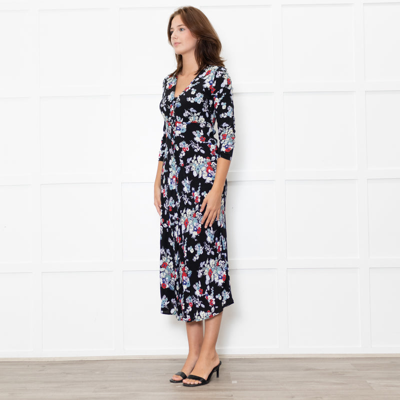 Rixo Black Floral Katie Tea Dress