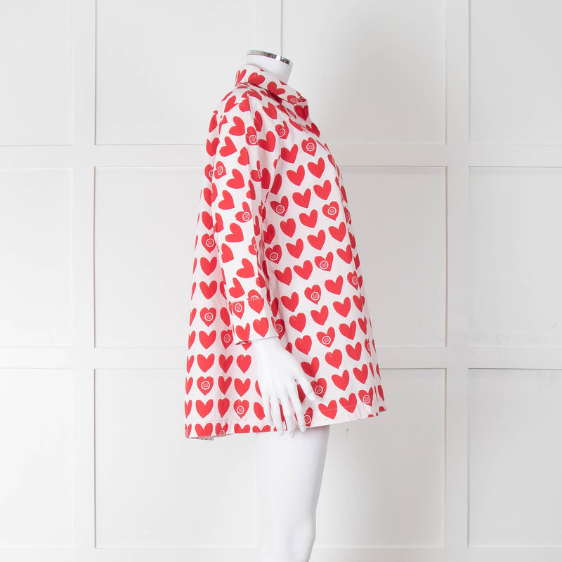 Max Mara White Red Heart Print Cotton Oversized Shirt