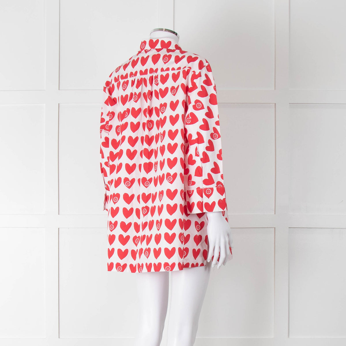 Max Mara White Red Heart Print Cotton Oversized Shirt