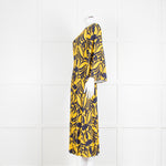 La Double J Yellow and Blue Flower Print Jersey Dress with Fluted Sleeves