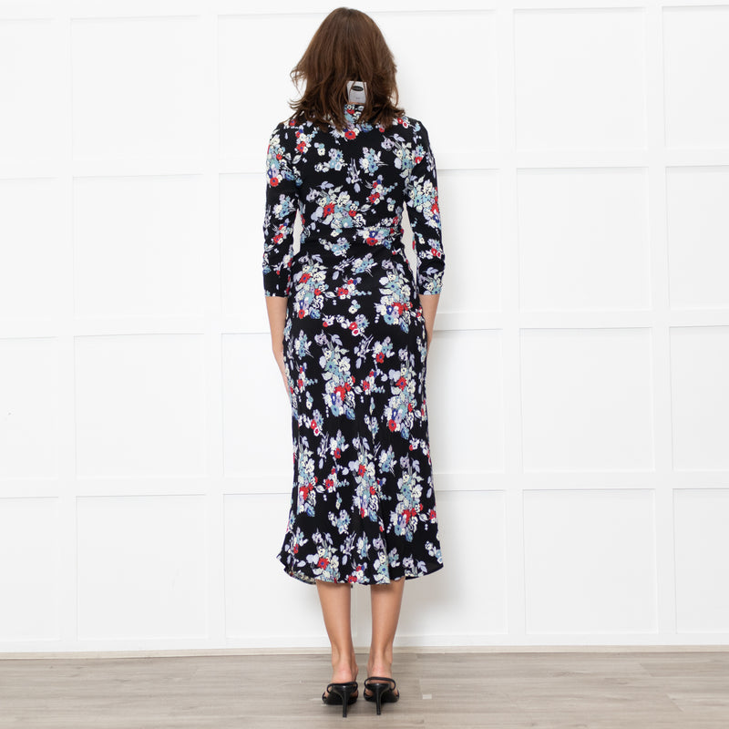 Rixo Black Floral Katie Tea Dress