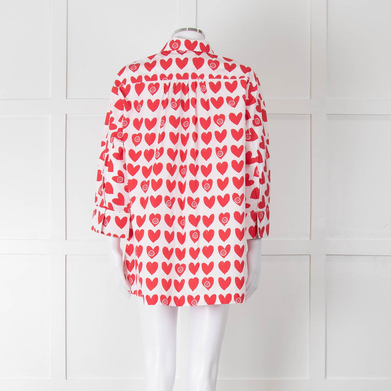 Max Mara White Red Heart Print Cotton Oversized Shirt