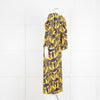 La Double J Yellow and Blue Flower Print Jersey Dress with Fluted Sleeves