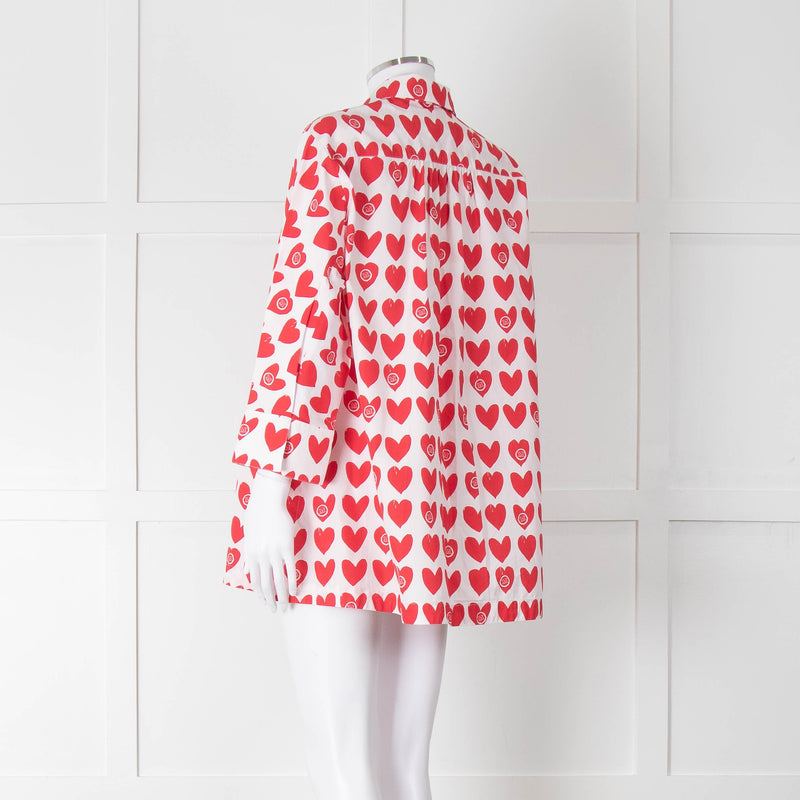 Max Mara White Red Heart Print Cotton Oversized Shirt