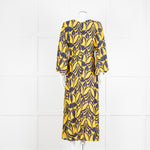 La Double J Yellow and Blue Flower Print Jersey Dress with Fluted Sleeves