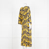 La Double J Yellow and Blue Flower Print Jersey Dress with Fluted Sleeves