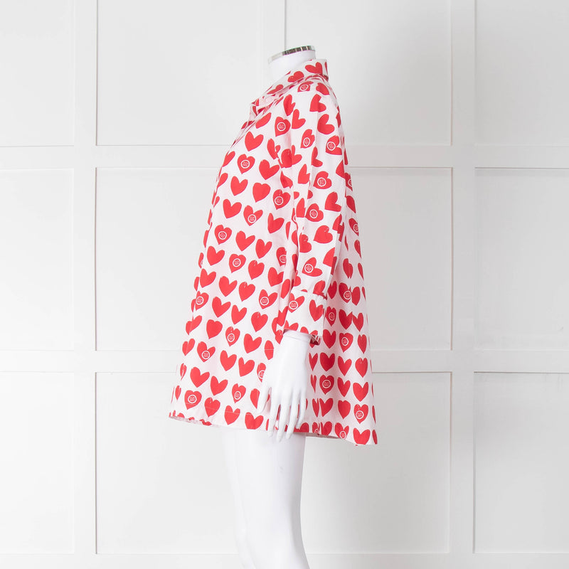 Max Mara White Red Heart Print Cotton Oversized Shirt