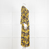 La Double J Yellow and Blue Flower Print Jersey Dress with Fluted Sleeves