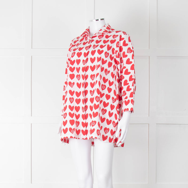 Max Mara White Red Heart Print Cotton Oversized Shirt