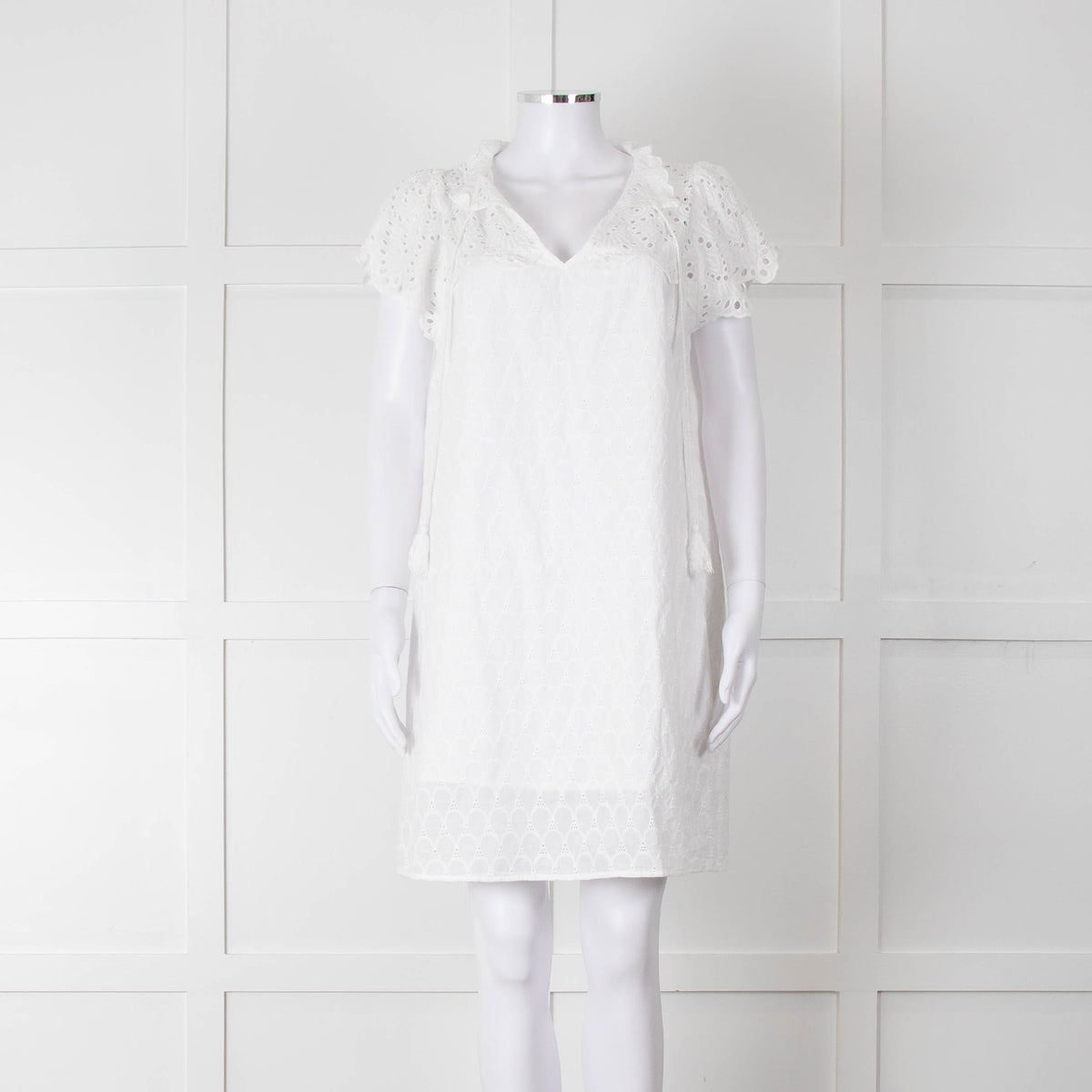 Adiva White Cotton Broderie Anglaise Tunic Dress
