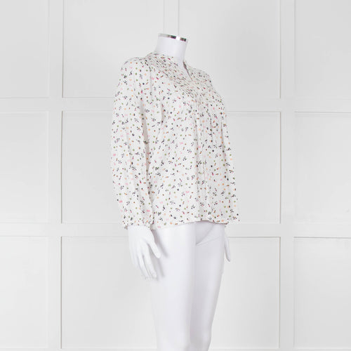 Molin White With Multicolour Floral Pattern & Pleated Front L/S Top