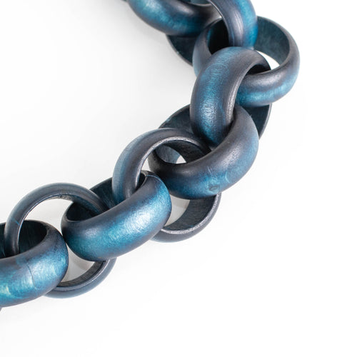 Max Mara Blue Chain Link Leather Trim Necklace