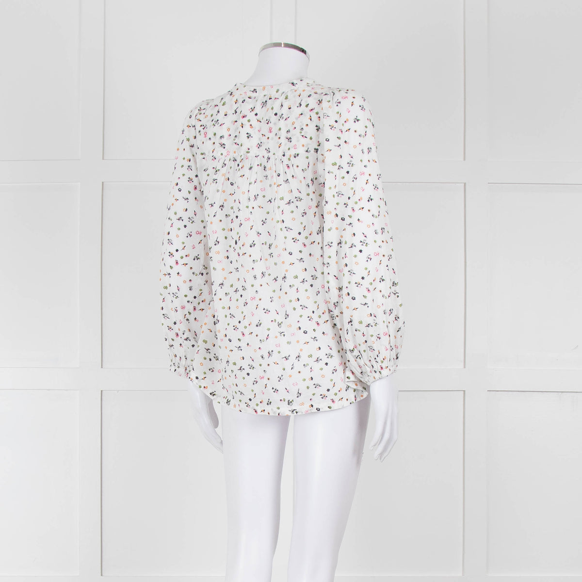 Molin White With Multicolour Floral Pattern & Pleated Front L/S Top