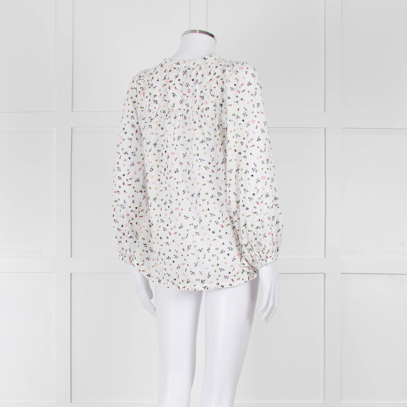 Molin White With Multicolour Floral Pattern & Pleated Front L/S Top