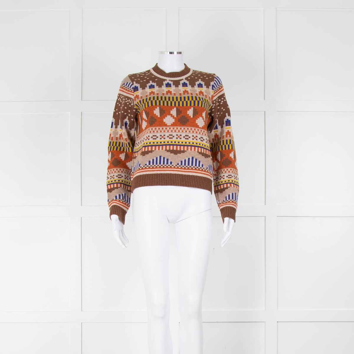 Henrik Vibskov Brown Rust Yellow Intarsia-Knit Short Sweater