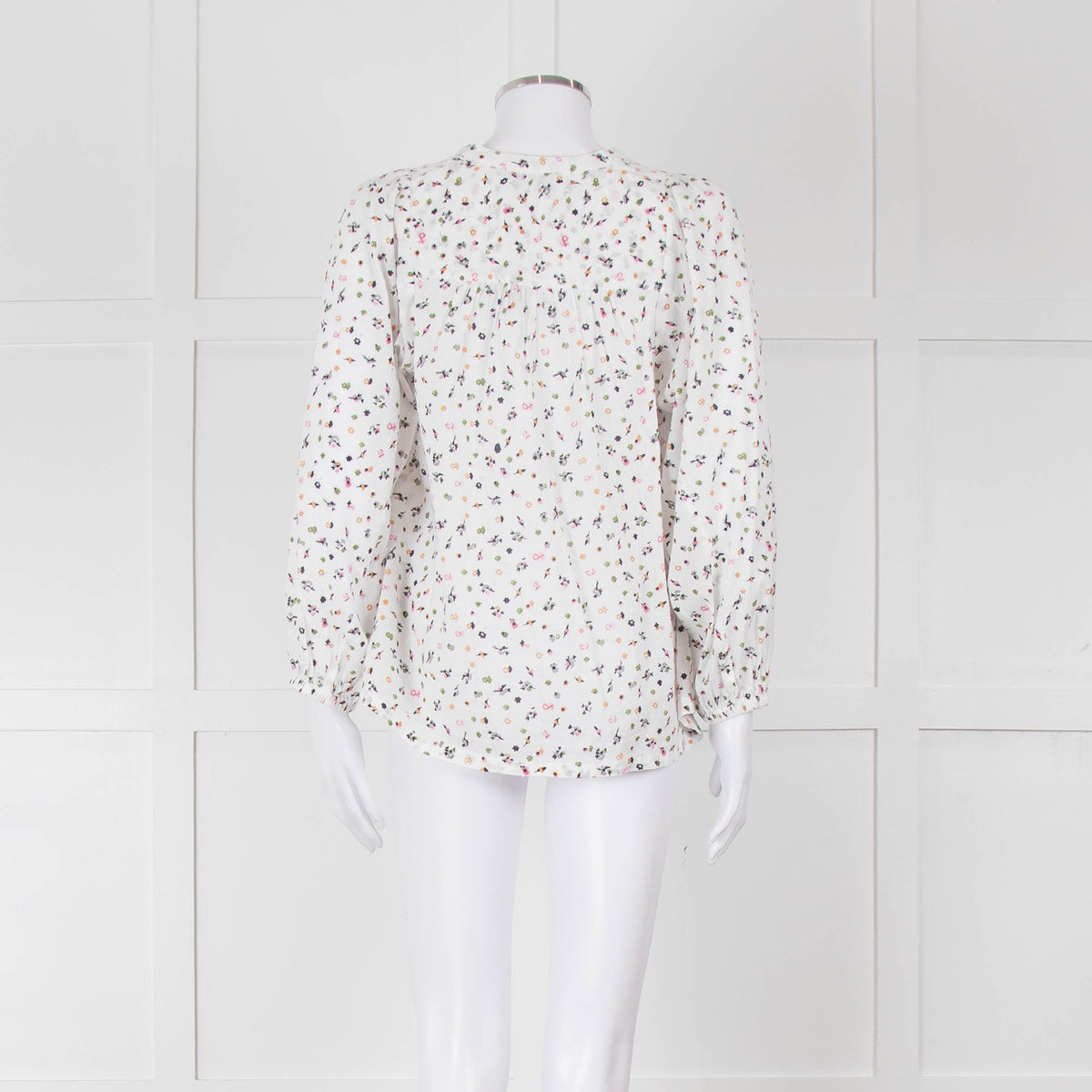 Molin White With Multicolour Floral Pattern & Pleated Front L/S Top