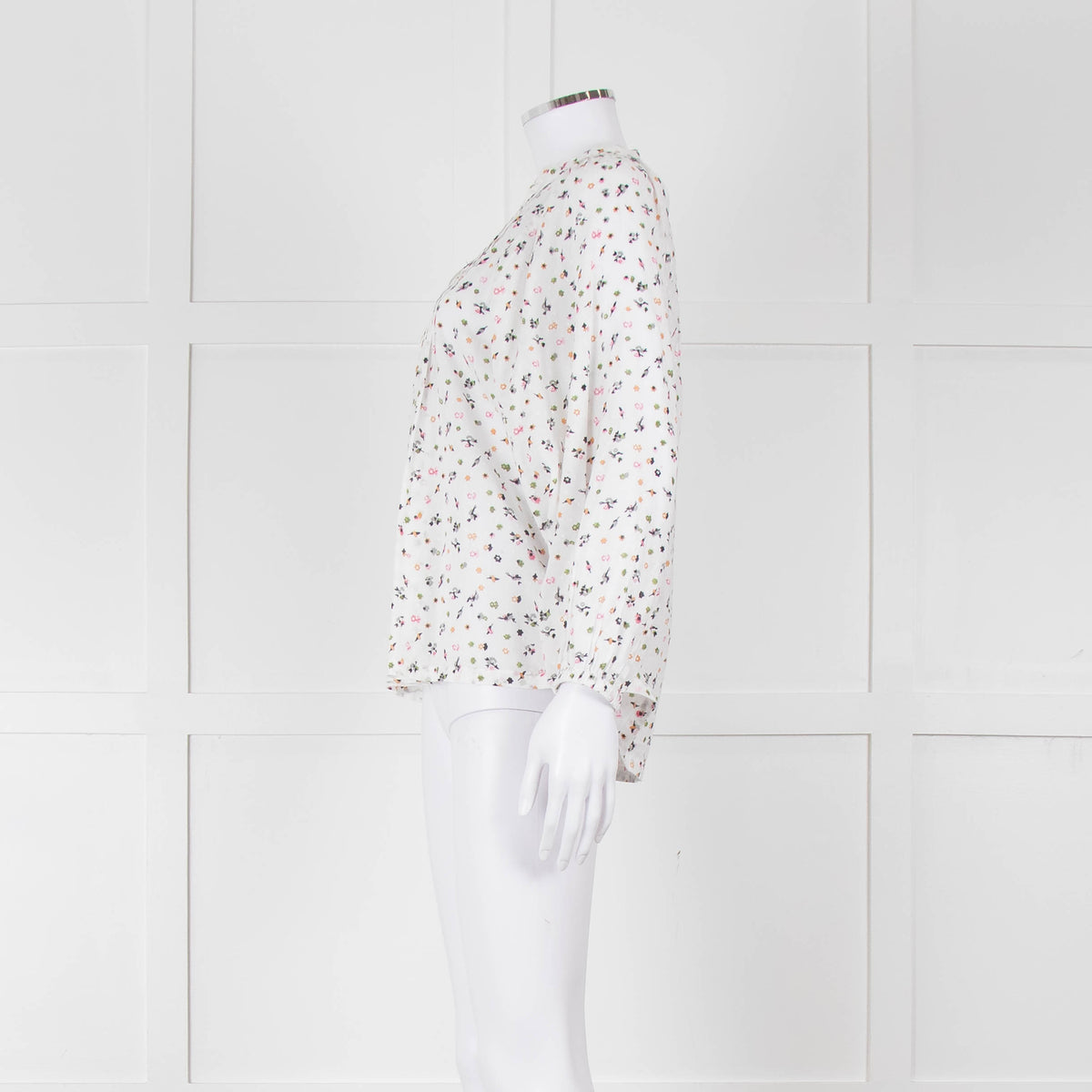 Molin White With Multicolour Floral Pattern & Pleated Front L/S Top