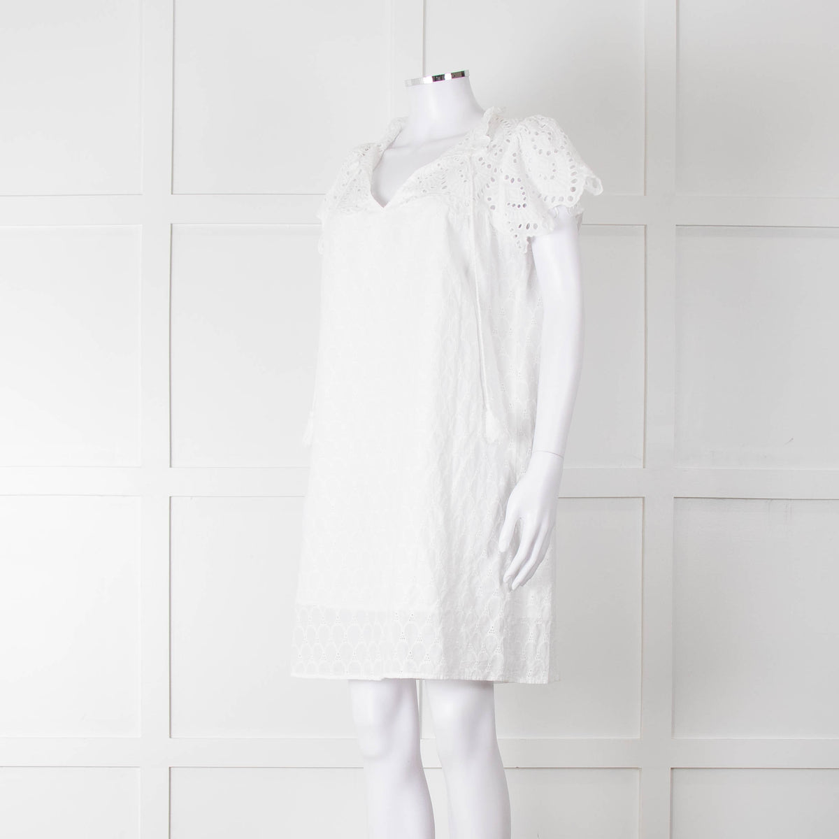 Adiva White Cotton Broderie Anglaise Tunic Dress